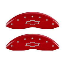 Load image into Gallery viewer, MGP Front set 2 Caliper Covers Engraved Front Bowtie Red finish silver ch Caliper Covers MGP