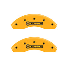 Load image into Gallery viewer, MGP 4 Caliper Covers Engraved Front Lincoln Rear Star Logo Yellow Finish Black Char 2011 Lincoln MKZ Caliper Covers MGP