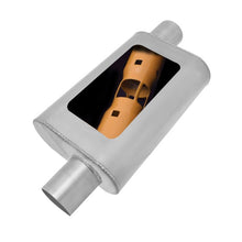 Load image into Gallery viewer, Gibson MWA Superflow Offset/Offset Oval Muffler - 4x9x14in/2.5in Inlet/2.5in Outlet - Stainless Muffler Gibson