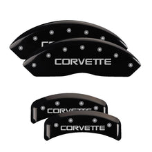 Load image into Gallery viewer, MGP 4 Caliper Covers Engraved F & R C4/Corvette Black Finish Silver Char 1988 Chevrolet Corvette Caliper Covers MGP