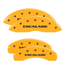 Load image into Gallery viewer, MGP 4 Caliper Covers Engraved Front & Rear Cursive/Cadillac Yellow finish black ch Caliper Covers MGP