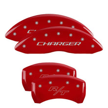 Load image into Gallery viewer, MGP 4 Caliper Covers Engraved Front & Rear Block/Challenger Red finish silver ch Caliper Covers MGP