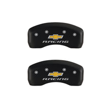 Load image into Gallery viewer, MGP 4 Caliper Covers Engraved Front & Rear Chevy racing Red finish silver ch Caliper Covers MGP