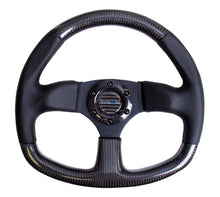 Load image into Gallery viewer, NRG Carbon Fiber Steering Wheel (320mm) Flat Bottom & Leather Trim w/Black Stitching Steering Wheels NRG