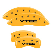 Load image into Gallery viewer, MGP 4 Caliper Covers Engraved Front & Rear Vtech Yellow finish black ch Caliper Covers MGP
