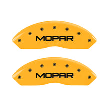 Load image into Gallery viewer, MGP 4 Caliper Covers Engraved Front & Rear MOPAR Yellow finish black ch Caliper Covers MGP