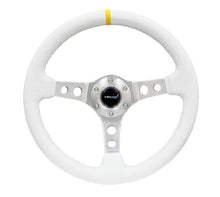 Load image into Gallery viewer, NRG Reinforced Steering Wheel (350mm / 3in. Deep) Wht Leather w/Silver Spoke & Single Yellow Mark Steering Wheels NRG
