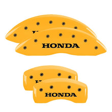 Load image into Gallery viewer, MGP 4 Caliper Covers Engraved Front & Rear Honda Yellow Finish Black Char 2009 Honda Ridgeline Caliper Covers MGP