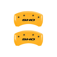 Load image into Gallery viewer, MGP 4 Caliper Covers Engraved Front & Rear SHO Yellow finish black ch Caliper Covers MGP