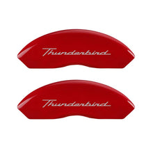 Load image into Gallery viewer, MGP 4 Caliper Covers Engrvd Front No bolts/Tbird Engrvd Rear/Tbird Emblem Red fnsh slvr ch Caliper Covers MGP