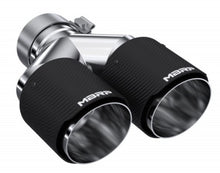 Load image into Gallery viewer, MBRP 3in ID / Dual 4in OD Out Staggered L 9.37in / R 9.87in Dual Wall Carbon Fiber Univ Exhaust Tip Tips MBRP