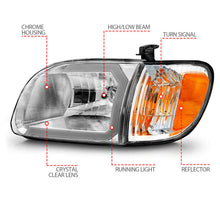 Load image into Gallery viewer, ANZO 00-04 Toyota Tundra (Reg/Acc Cab Only) Crystal Headlights w/Lgt Bar Chrome w/Corner Lights 2pc Headlights ANZO