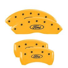 Load image into Gallery viewer, MGP 4 Caliper Covers Engraved Front & Rear Oval logo/Ford Yellow finish black ch Caliper Covers MGP