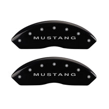 Load image into Gallery viewer, MGP 4 Caliper Covers Engraved Front Mustang Engraved Rear Bar & Pony Black finish silver ch Caliper Covers MGP