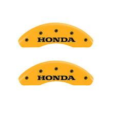Load image into Gallery viewer, MGP 4 Caliper Covers Engraved Front & Rear Honda Yellow Finish Black Char 2008 Honda Civic Caliper Covers MGP