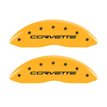 Load image into Gallery viewer, MGP 4 Caliper Covers Engraved Front & Rear C6/Corvette Yellow finish black ch Caliper Covers MGP