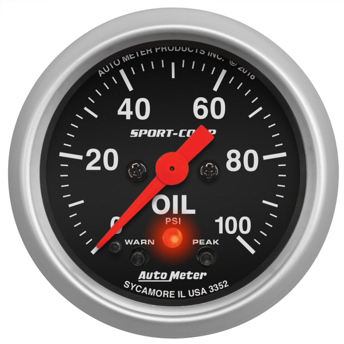 Autometer 2-1/16in Oil Pressure w/Peak & Warn 0-100 PSI Stepper Motor Sport-Comp Gauges AutoMeter   
