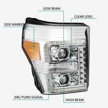 Load image into Gallery viewer, AlphaRex 11-16 Ford F-250 SD PRO-Series Projector Headlights Plank Style Design Chrome w/Seq Signal Headlights AlphaRex