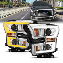 Load image into Gallery viewer, ANZO 2015-2017 Ford F-150 Projector Headlights w/ Plank Style Switchback Chrome w/ Amber Headlights ANZO