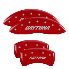 Load image into Gallery viewer, MGP 4 Caliper Covers Engraved Front & Rear Daytona Red finish silver ch Caliper Covers MGP