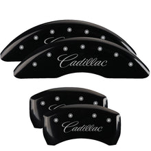 Load image into Gallery viewer, MGP 4 Caliper Covers Engraved Front & Rear Cursive/Cadillac Black finish silver ch Caliper Covers MGP