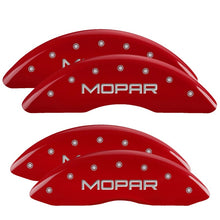Load image into Gallery viewer, MGP 4 Caliper Covers Engraved Front & Rear MOPAR Red finish silver ch Caliper Covers MGP