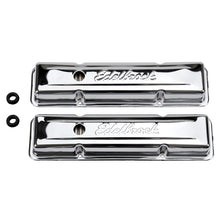 Load image into Gallery viewer, Edelbrock Valve Cover Signature Series Chevrolet 1959-1986 262-400 CI V8 Low Chrome Valve Covers Edelbrock