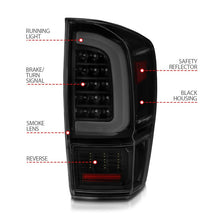 Load image into Gallery viewer, ANZO 16-21 Toyota Tacoma LED Tail Lights - w/ Light Bar Sequential Black Housing & Smoke Lens Tail Lights ANZO