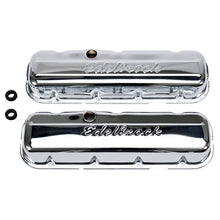Load image into Gallery viewer, Edelbrock Valve Cover Signature Series Chevrolet 1965 and Later 396-502 V8 Low Chrome Valve Covers Edelbrock