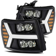 Load image into Gallery viewer, AlphaRex 07-13 Chevy 1500HD NOVA LED Proj Headlights Plank Style Matte Blk w/Activ Light/Seq Signal Headlights AlphaRex