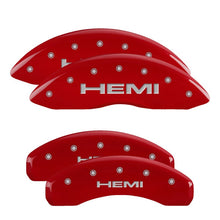 Load image into Gallery viewer, MGP 4 Caliper Covers Engraved Front & Rear Hemi Red finish silver ch Caliper Covers MGP