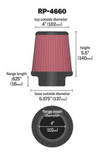 Load image into Gallery viewer, K&N Universal Air Filter - Round Tapered 4in Flange ID / 5.375in Base OD / 4in Top OD / 5.5in H Air Filters - Universal Fit K&N Engineering