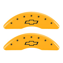 Load image into Gallery viewer, MGP 4 Caliper Covers Engraved Front & Rear Bowtie Yellow finish black ch Caliper Covers MGP