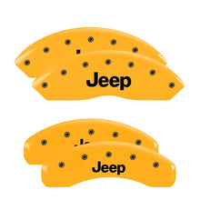 Load image into Gallery viewer, MGP 4 Caliper Covers Engraved Front & Rear Jeep Yellow Finish Black Char 2018 Jeep Wrangler Caliper Covers MGP