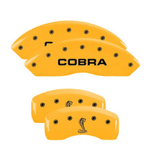 Load image into Gallery viewer, MGP 4 Caliper Covers Engraved Front Cobra Rear Snake Yellow Finish Black Char 2003 Ford Mustang Caliper Covers MGP
