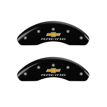 Load image into Gallery viewer, MGP Front set 2 Caliper Covers Engraved Front Chevy racing Black finish silver ch Caliper Covers MGP