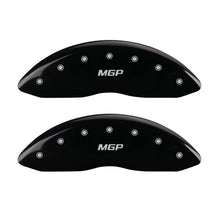 Load image into Gallery viewer, MGP 4 Caliper Covers Engraved Front & Rear GMC Black finish silver ch Caliper Covers MGP
