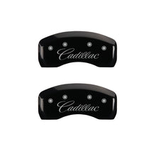 Load image into Gallery viewer, MGP 4 Caliper Covers Engraved Front & Rear Cursive/Cadillac Black finish silver ch Caliper Covers MGP