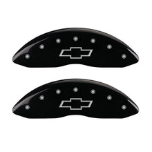 Load image into Gallery viewer, MGP Front set 2 Caliper Covers Engraved Front Bowtie Black finish silver ch Caliper Covers MGP