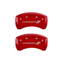 Load image into Gallery viewer, MGP 4 Caliper Covers Engraved Front & Rear With stripes/Charger Red finish silver ch Caliper Covers MGP