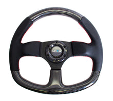 Load image into Gallery viewer, NRG Carbon Fiber Steering Wheel (320mm) Flat Bottom & Leather Trim w/Red Stitching Steering Wheels NRG