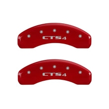 Load image into Gallery viewer, MGP 4 Caliper Covers Engraved Front Cursive/Cadillac Engraved Rear CTS4 Red finish silver ch Caliper Covers MGP