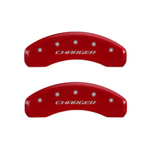 Load image into Gallery viewer, MGP 4 Caliper Covers Engraved Front & Rear Block/Charger Red finish silver ch Caliper Covers MGP