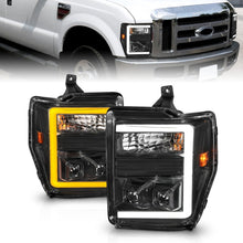Load image into Gallery viewer, ANZO 08-10 Ford F-250 - F-550 Super Duty Projector Headlights w/ Light Bar Switchback Black Housing Headlights ANZO