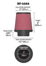Load image into Gallery viewer, K&N Round Tapered Universal Air Filter 6 inch Flange 7.5 inch Base 5 inch Top 8 inch Height Air Filters - Universal Fit K&N Engineering