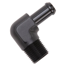 Load image into Gallery viewer, Edelbrock Hose End 90-Deg 1/2In NPT to 1/2In Barb Black Anodize Fittings Edelbrock