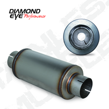 Load image into Gallery viewer, Diamond Eye MFLR 4inID SGL IN/SGL OUT 7inDIA X 14in BODY 20in LENGTH PERF SLOTTED ENDS 409 SS Muffler Diamond Eye Performance