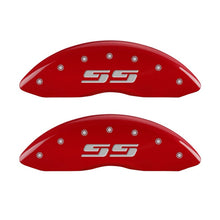 Load image into Gallery viewer, MGP 2 Caliper Covers Eng Front Silverado SS Red Finish Sil Char 2010 Chevy Silverado 1500 Caliper Covers MGP