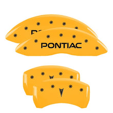 Load image into Gallery viewer, MGP 4 Caliper Covers Engraved Front Pontiac Rear Arrow Yellow Finish Blk Char 2001 Pontiac Firebird Caliper Covers MGP