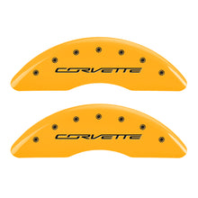 Load image into Gallery viewer, MGP 4 Caliper Covers Engraved Front & Rear C7/Corvette Yellow finish black ch Caliper Covers MGP